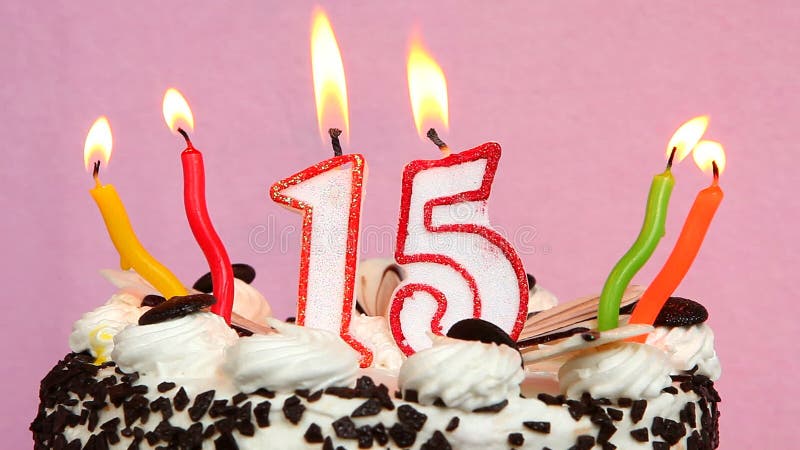 Anniversary 15 Years With Cake And Candles On Pink Background Stock Footage Video Of Cream Candles
