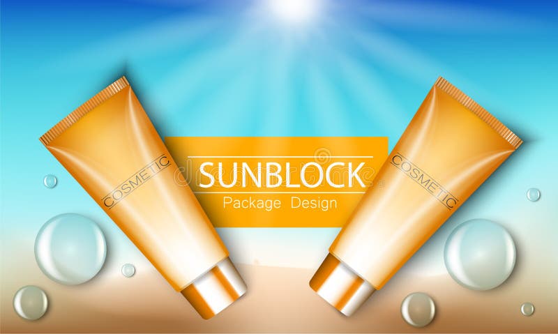Annonces calibre, produits de Sunblock de cosmétique de protection du soleil illustration 3D pour la magazine ou les annonces Bou illustration de vecteur Annonces calibre, produits de Sunblock de cosmétique de protection du soleil illustration 3D pour la magazine ou les annonces Bou illustration de vecteur