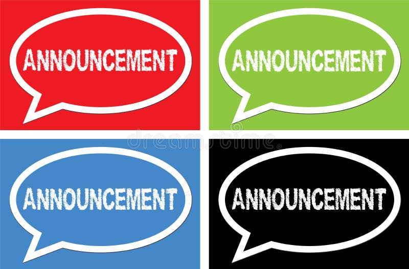 ANNOUNCEMENT Text, On Rectangle Speech Bubble Sign. Stock Illustration