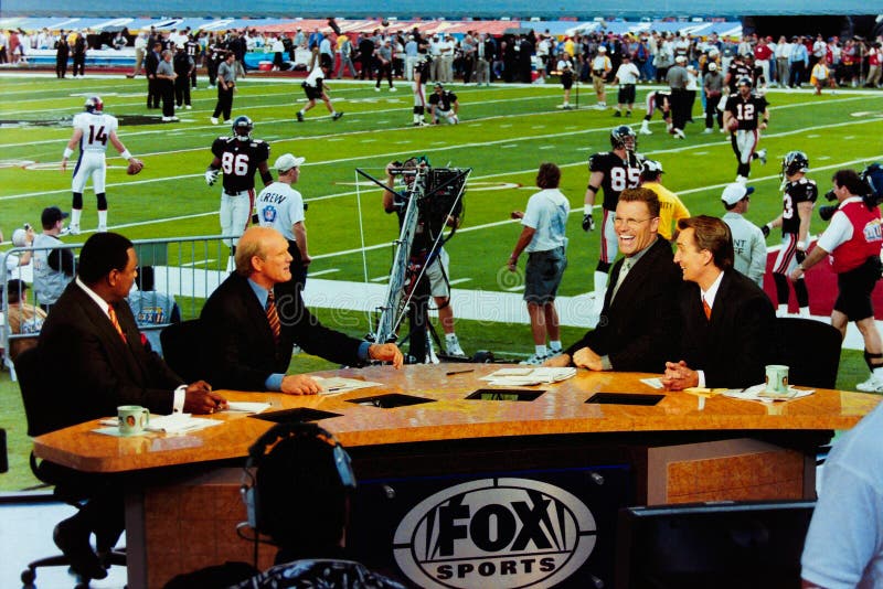 Announcers Chris Collinsworth, Howie Long, Terry Bradshaw, James Brown