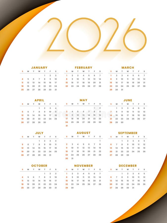 2026 annual calendar layout for event planner stock illustration