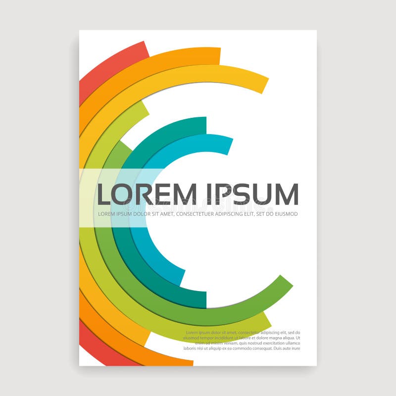 Annual report brochure design cover with multicolored semirings.