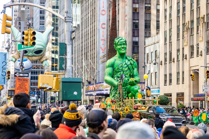 Annual Thanksgiving Macys Parade with Green Giant Statue Character