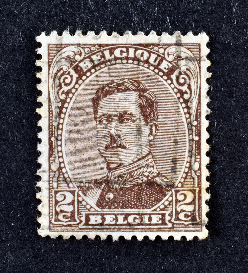 Cancelled postage stamp printed by Belgium, that shows portrait of king Albert I, circa 1915. Cancelled postage stamp printed by Belgium, that shows portrait of king Albert I, circa 1915.