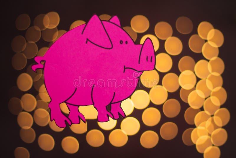 Année chinoise de signe de zodiaque de porc, porc de coupe de papier de rose, bonne année 2019 ans sur le fond noir avec le beau illustration stock Année chinoise de signe de zodiaque de porc, porc de coupe de papier de rose, bonne année 2019 ans sur le fond noir avec le beau illustration stock