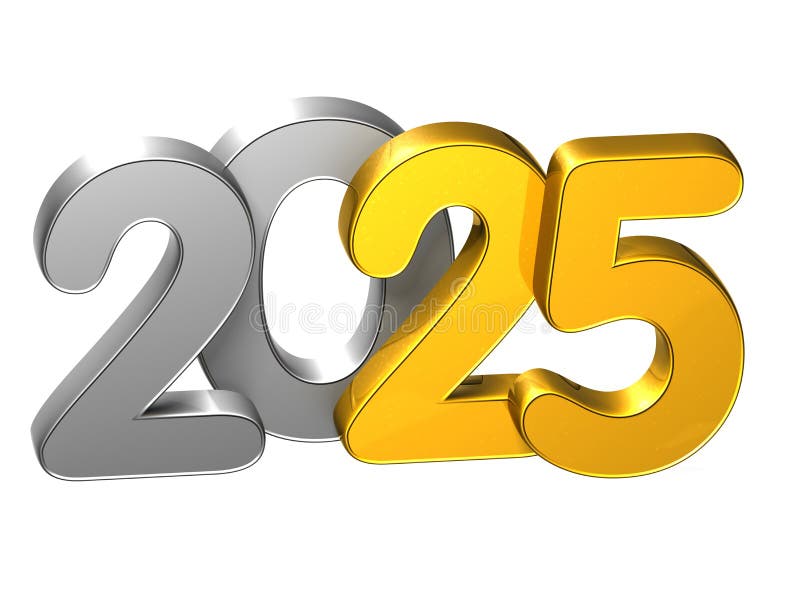 Année 2025 De Nombre De L'or 3D Nouvelle Sur Le Fond Blanc Illustration