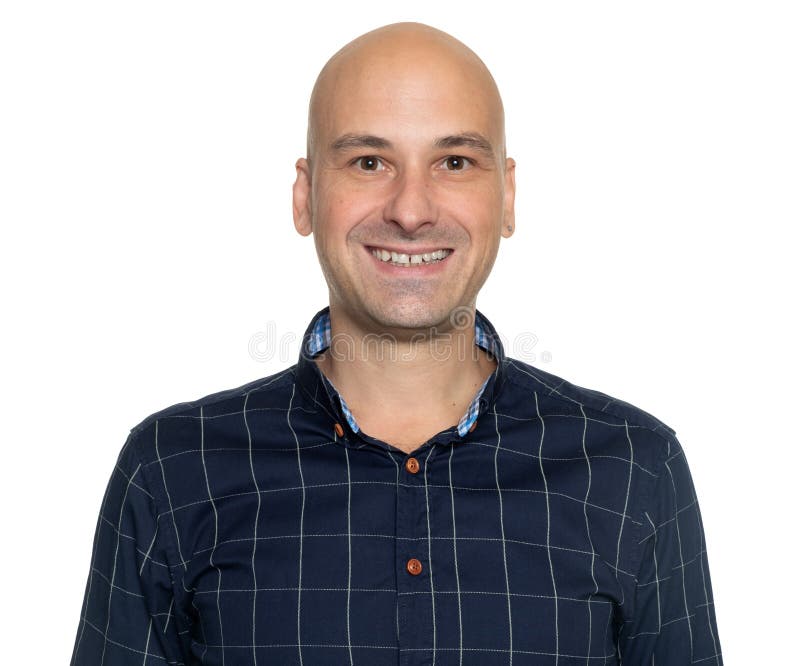 40 années gaies de sourire chauve d'homme d'isolement photographie stock libre de droits 40 années gaies de sourire chauve d'homme d'isolement photographie stock libre de droits
