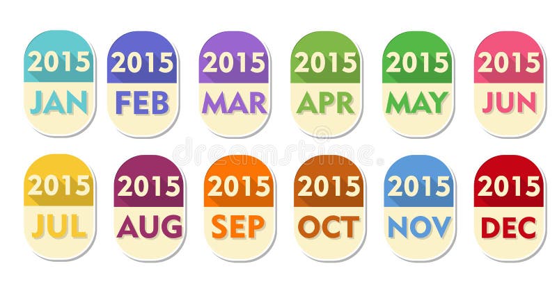 Ano 2015 com doze meses de etiquetas ilustração stock Ano 2015 com doze meses de etiquetas ilustração stock