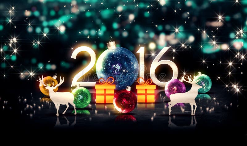 Ano 2016 novo azul do presente 3D dos cervos do Natal da quinquilharia do cristal ilustração stock Ano 2016 novo azul do presente 3D dos cervos do Natal da quinquilharia do cristal ilustração stock