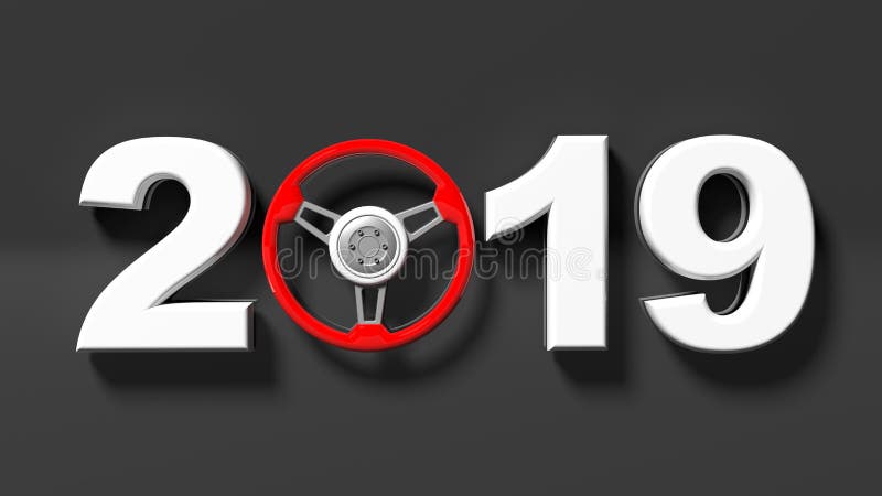 Ano novo 2019 com o volante vermelho do ` s do carro no fundo preto ilustração 3D ilustração do vetor Ano novo 2019 com o volante vermelho do ` s do carro no fundo preto ilustração 3D ilustração do vetor