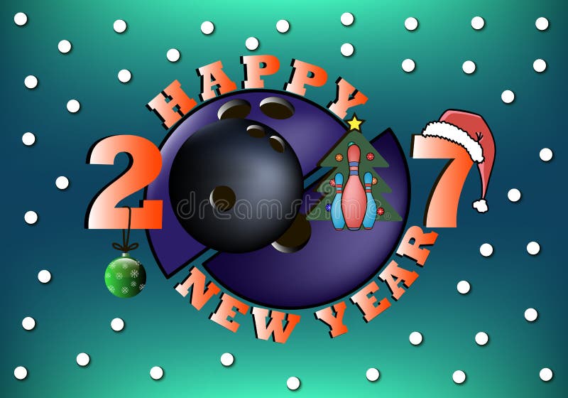 Ano novo feliz 2017 e bola de boliches ilustração stock Ano novo feliz 2017 e bola de boliches ilustração stock
