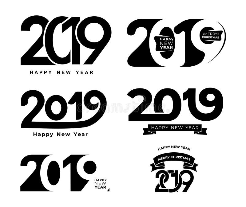 Ano novo feliz Grupo de teste padrão preto da tipografia do projeto do texto do número 2019 Projete para o cartaz e cartões de cu ilustração royalty free Ano novo feliz Grupo de teste padrão preto da tipografia do projeto do texto do número 2019 Projete para o cartaz e cartões de cu ilustração royalty free