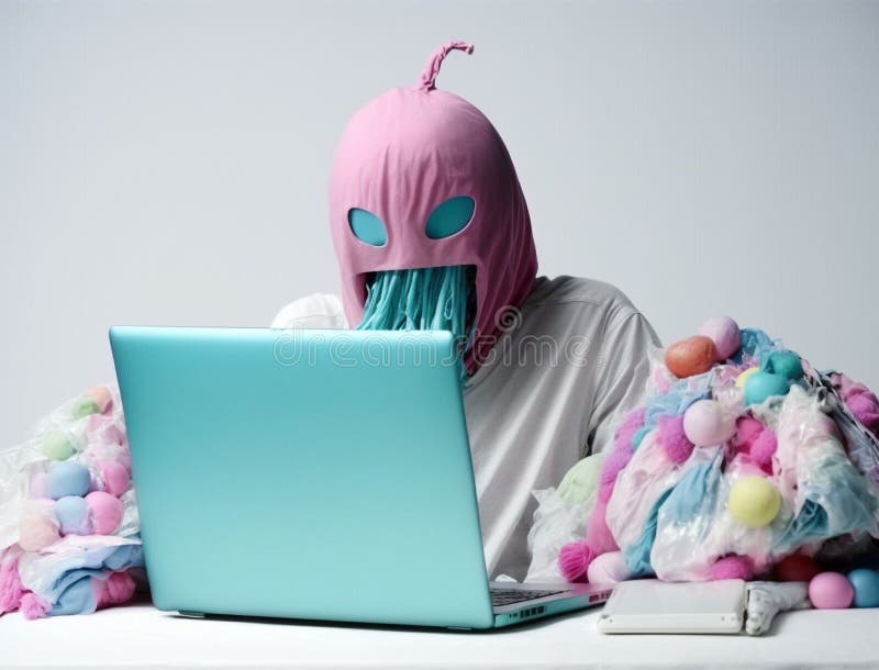 Anonym hackare med galet och konstigt mode. Koncept för hackning av cybersäkerhet cyberbrottslighet cyberattack etc. Idén och konceptet med hackning av cybersäkerhet, cyberbrottslighet, cyberattack osv.
