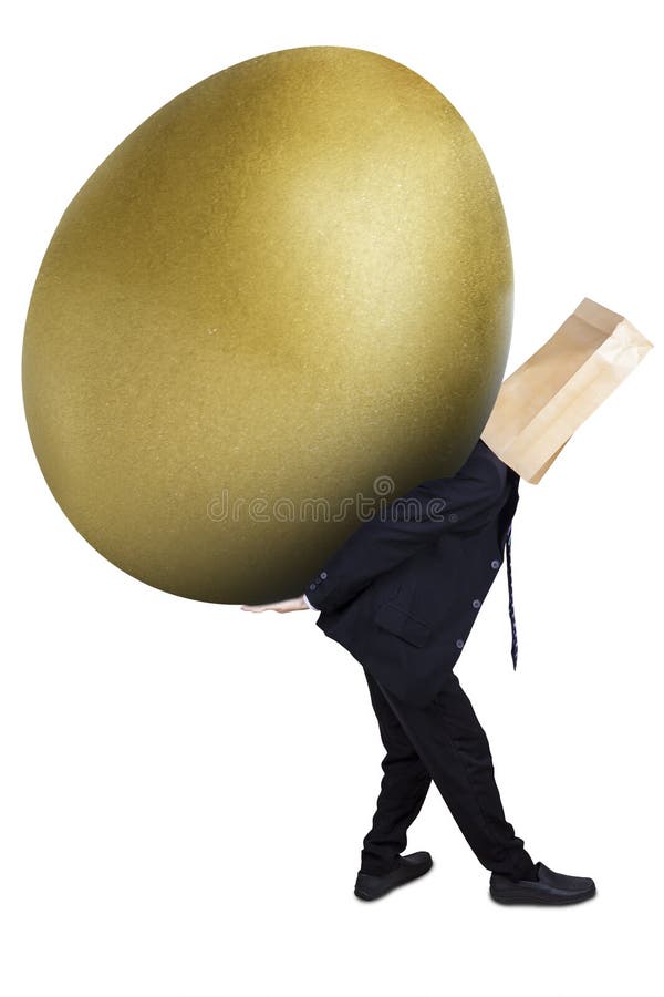 Anonymous businessman is carrying golden egg vector illustration