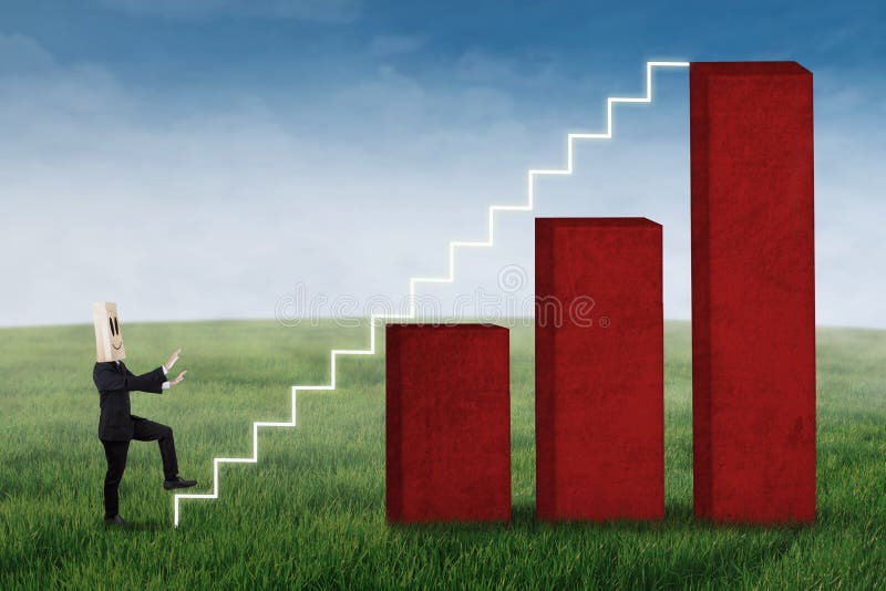 Anonymous businessman climbing stair stock illustration