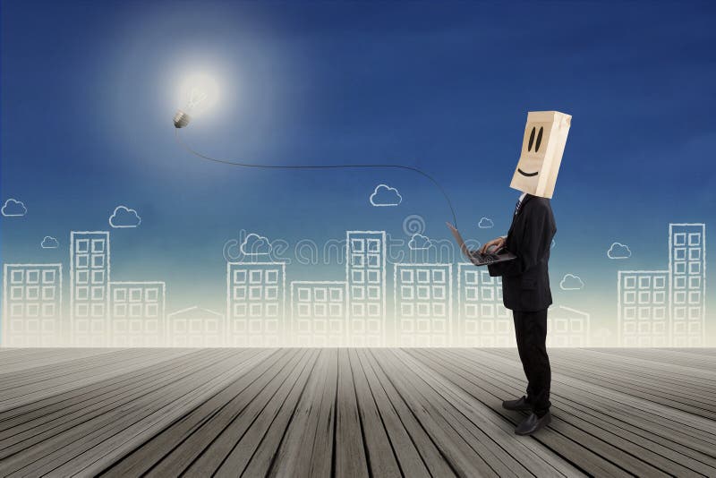Anonymous businessman with lightbulb royalty free illustration