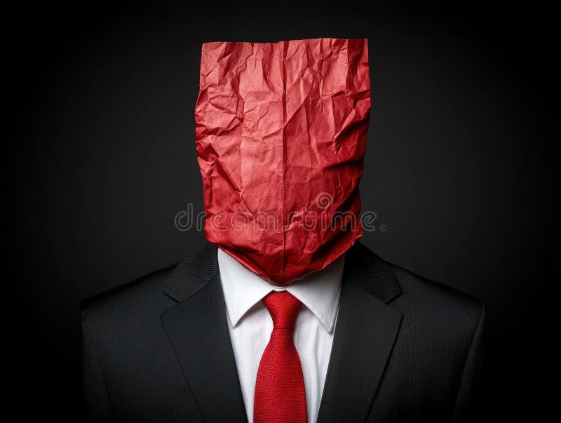 Anonymous businessman in a red paper bag vector illustration