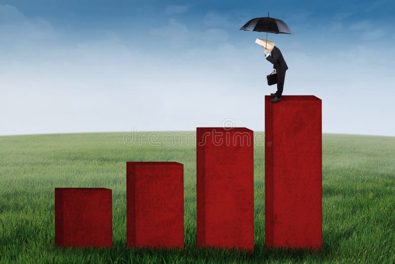 Anonymous businessman standing on business chart vector illustration