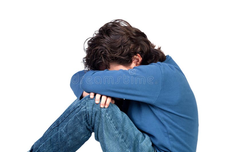 Anonymous child hiding her face isolated on white background