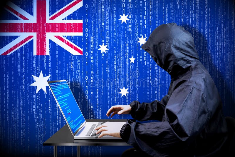 Anonymous Hooded Hacker, Flag of Australia, Binary Code Cyber Attack
