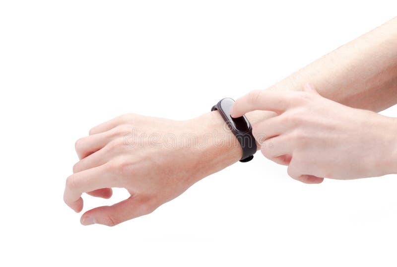 Anonymous Man Tapping a Blank Empty Screen of a Modern Smartwatch with
