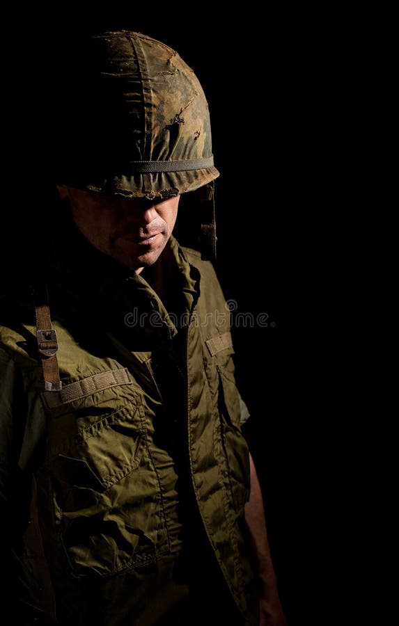 Portrait of American Soldier from the Vietnam War in Dramatic Shadows.  Stock Image - Image of military, looking: 185736807