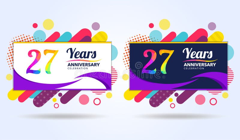 27 anos de anivers?rio com elementos quadrados modernos do projeto, edi??o colorida, projeto do molde da celebra??o, molde da cel ilustração do vetor 27 anos de anivers?rio com elementos quadrados modernos do projeto, edi??o colorida, projeto do molde da celebra??o, molde da cel ilustração do vetor
