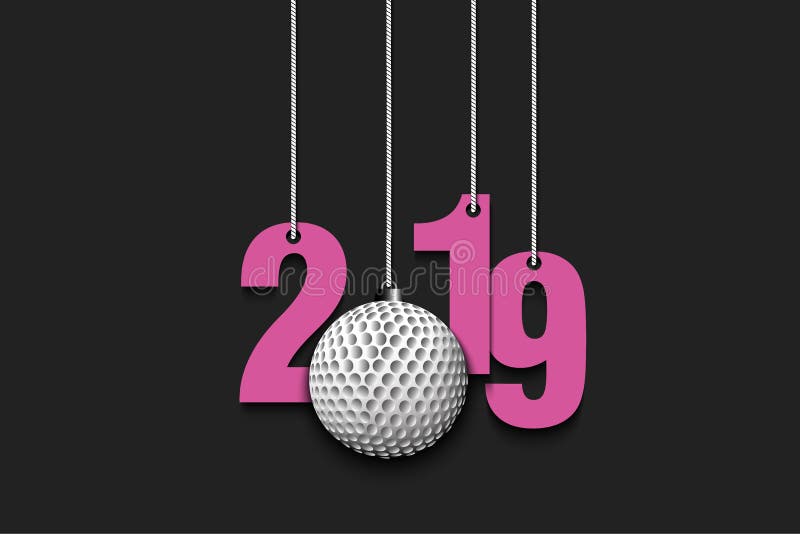 2019 anos novos e bola de golfe que penduram em cordas ilustração do vetor 2019 anos novos e bola de golfe que penduram em cordas ilustração do vetor