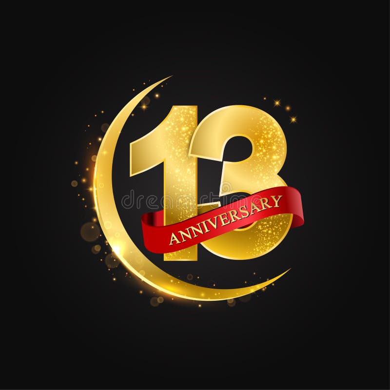 13 ans d'anniversaire Modèle avec la demi-lune arabe d'or, d'or et le scintillement illustration stock 13 ans d'anniversaire Modèle avec la demi-lune arabe d'or, d'or et le scintillement illustration stock