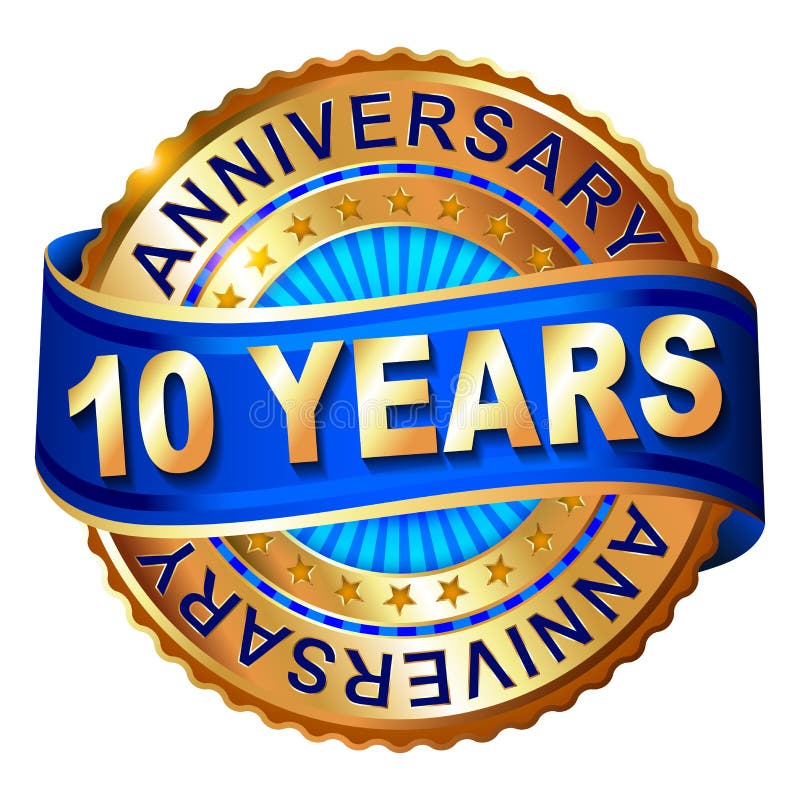 10 ans de label d'or d'anniversaire avec le ruban illustration stock 10 ans de label d'or d'anniversaire avec le ruban illustration stock