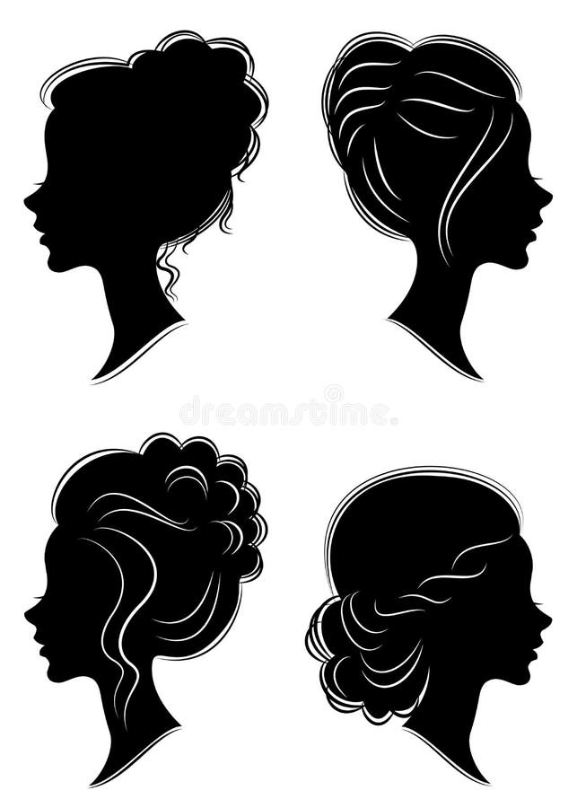 ansammlung Schattenbild des Kopfes einer s??en Dame Das M?dchen zeigt eine weibliche Frisur auf mittlerem und langem Haar Passend