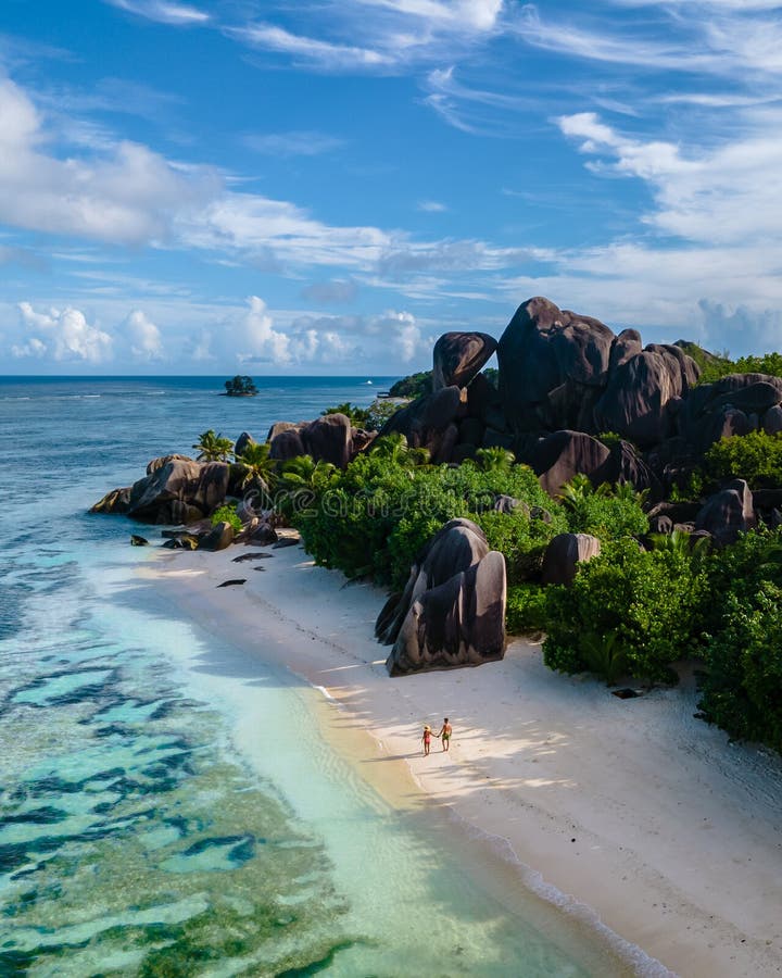 Anse Source D Argent Beach, La Digue Island, Seyshelles, Drone Aerial ...