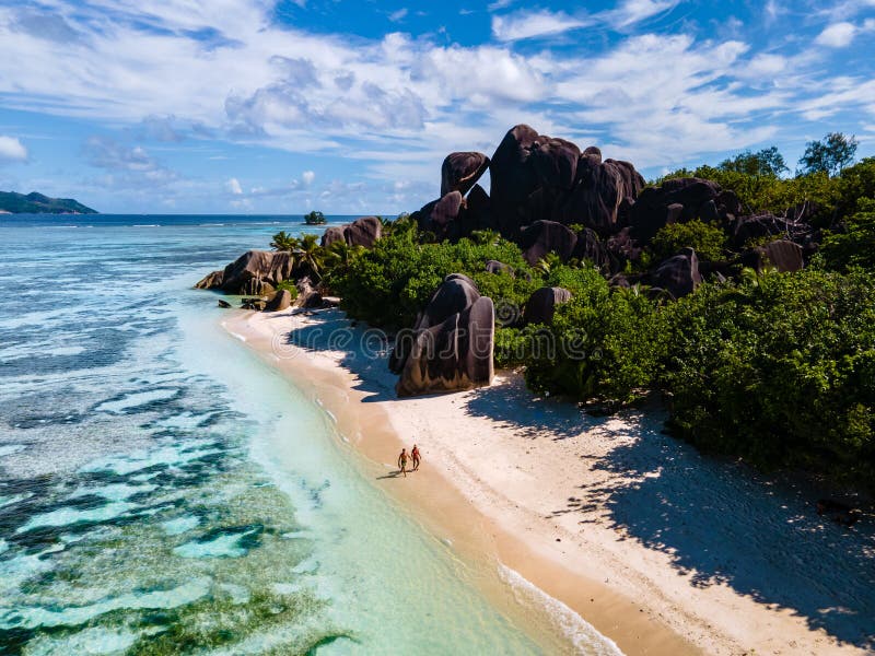 Anse Source D Argent Beach, La Digue Island, Seyshelles, Drone Aerial ...