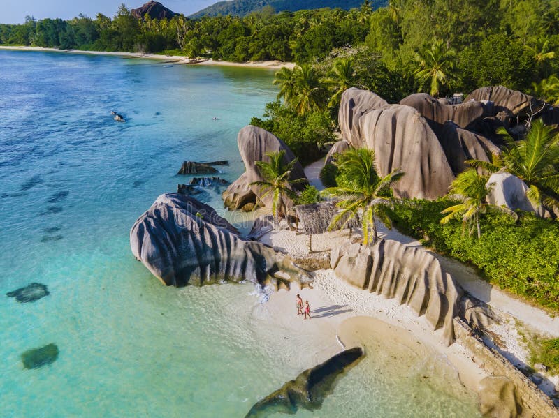 Anse Source D Argent Beach, La Digue Island, Seyshelles, Drone Aerial ...