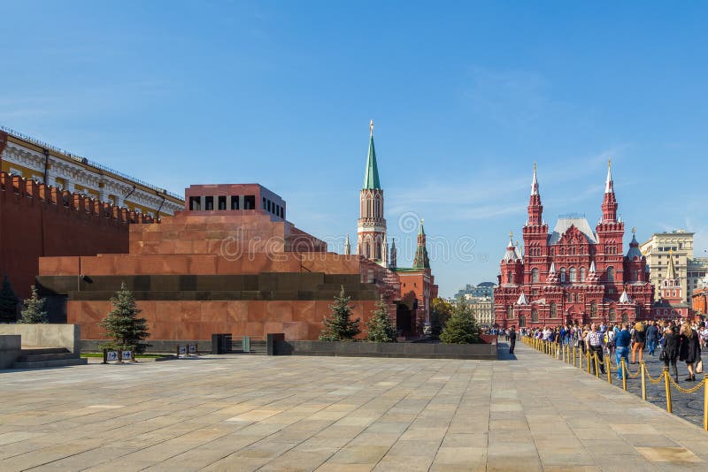 Ansicht Des Moskaus Der Kreml Und Lenin Des Mausoleums Auf Dem Roten