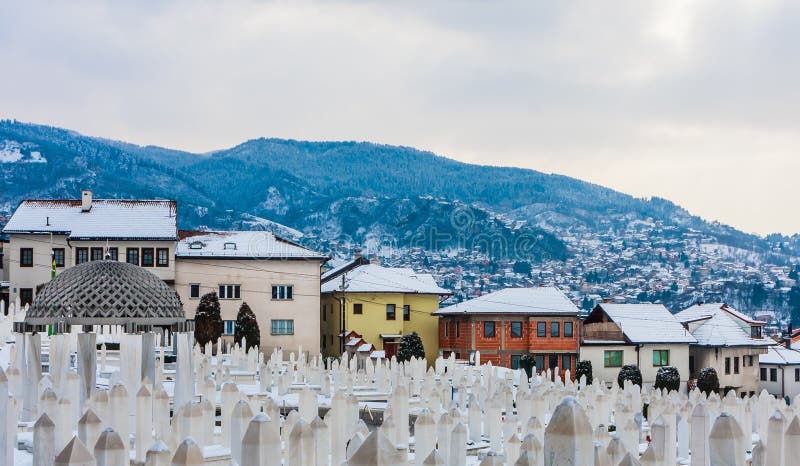 Ansicht von Kovaci-Kirchhof in Sarajevo Schattierte Entlastungskarte mit HauptStadtgebieten