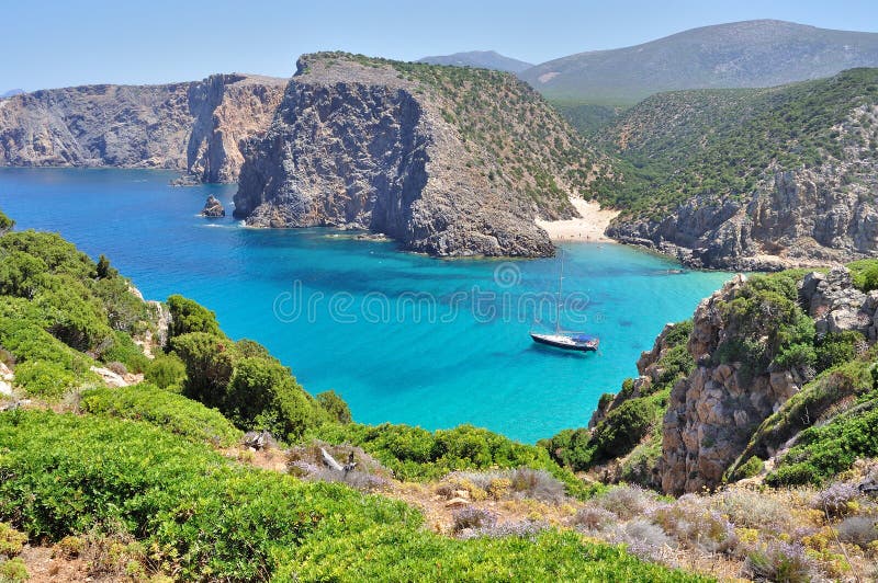 Ansicht von Strand Calas Domestica, Sardinien, Italien stockbilder Ansicht von Strand Calas Domestica, Sardinien, Italien stockbilder