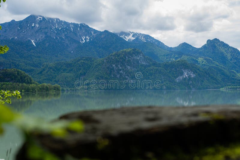 Ansicht ?ber Holz zum See und zum Berg lizenzfreie stockbilder Ansicht ?ber Holz zum See und zum Berg lizenzfreie stockbilder