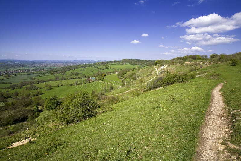 Views from Crickley Hill Country park near Gloucester and Cheltenham site of Neolithic Iron Age Hillfort Gloucestershire The Midlands England. Views from Crickley Hill Country park near Gloucester and Cheltenham site of Neolithic Iron Age Hillfort Gloucestershire The Midlands England