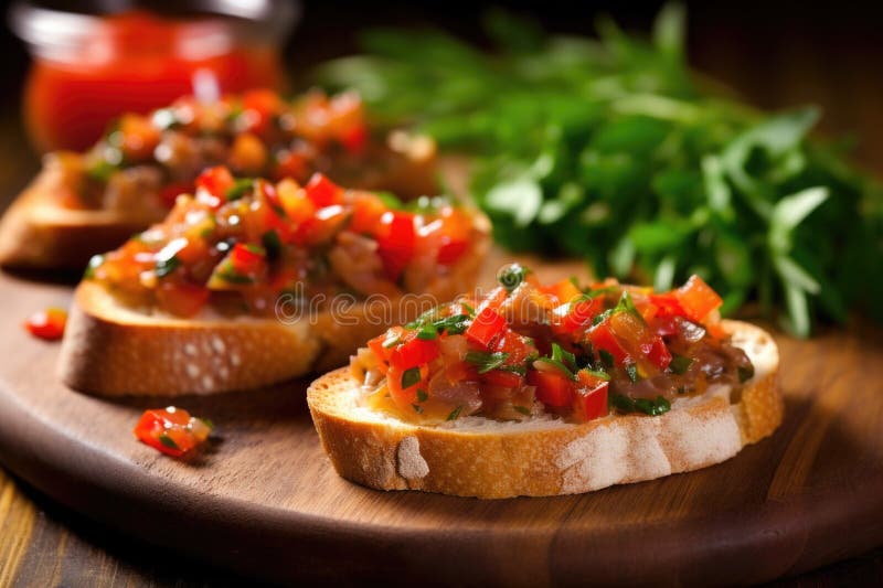 Ansjovis bruschetta med körsbärstomathatt som skapats med generativ ai-ai genererad