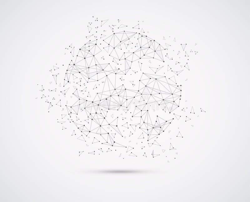 Anslutningar för globalt nätverk med punkter och linjer geometrisk form med sfäriska triangulära framsidor royaltyfri illustrationer