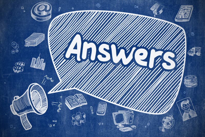 Answers - Cartoon Illustration on Blue Chalkboard. Stock Illustration