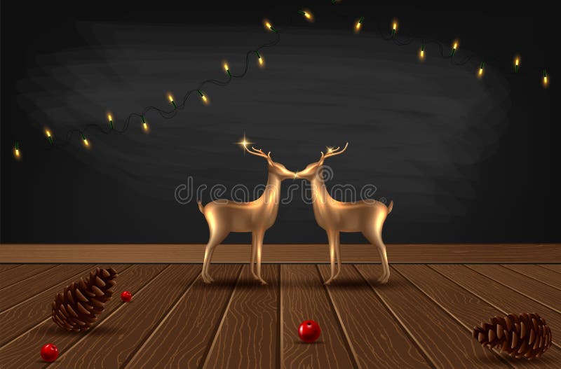 Antecedentes con aspecto realista de ramas de árbol de Navidad y ciervo de cristal de oro rosa Ilustración del vector ilustración del vector Antecedentes con aspecto realista de ramas de árbol de Navidad y ciervo de cristal de oro rosa Ilustración del vector ilustración del vector