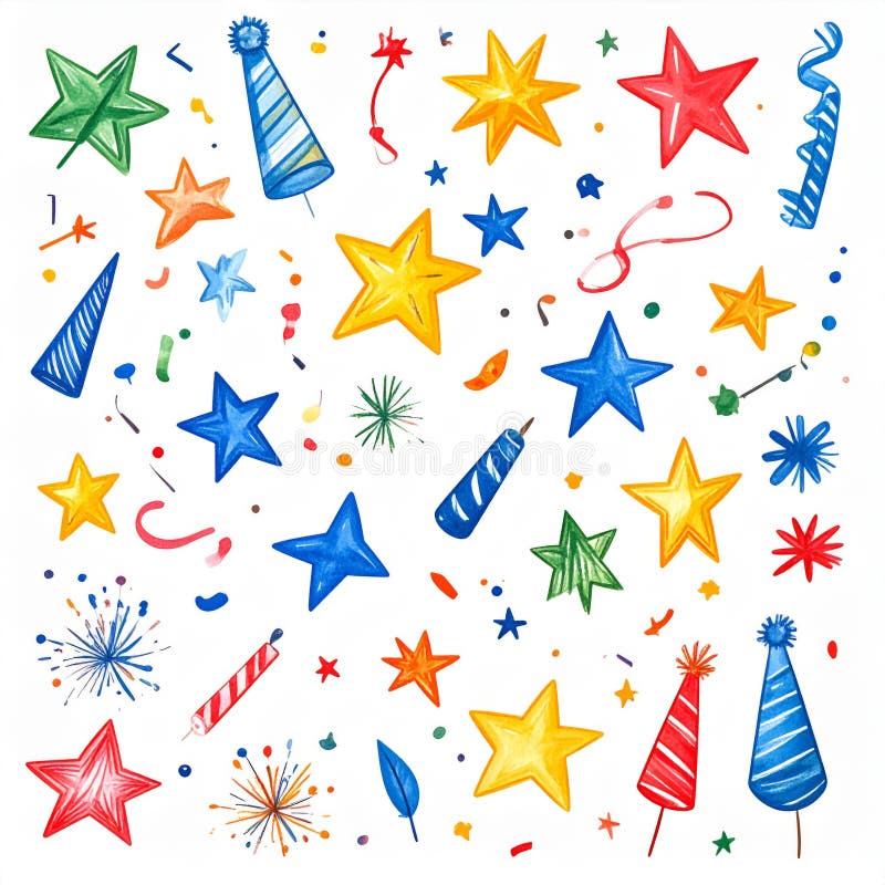 Fundo de festa colorido com estrelas e confetes ilustração stock