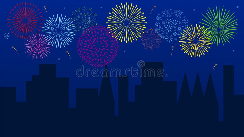 Estilo De Desenho Animado Do ícone Do Fogo De Artifício Noturno Ilustração  do Vetor - Ilustração de cidade, feliz: 205679433