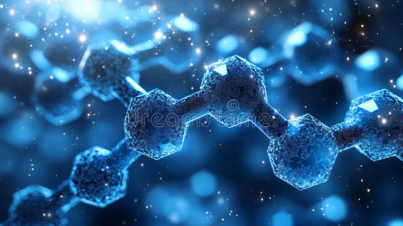 Antecedentes moleculares del hexágono azul geométrico para tecnología e innovación stock de ilustración