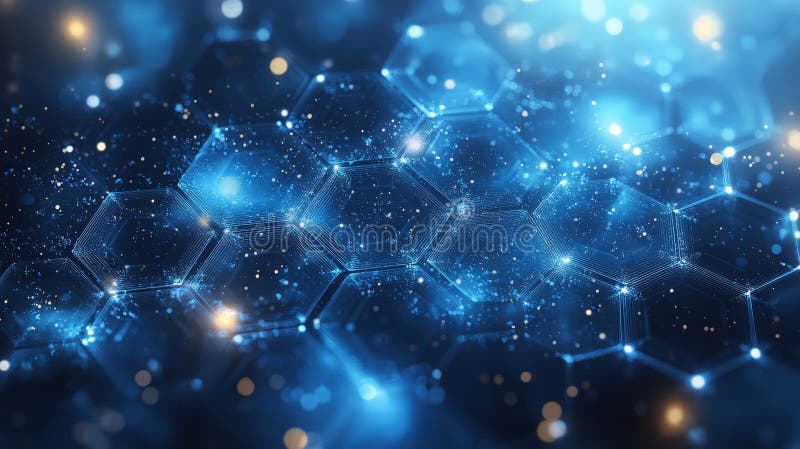 Antecedentes moleculares del hexágono azul geométrico para tecnología e innovación ilustración del vector
