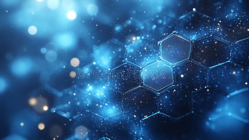 Antecedentes moleculares del hexágono azul geométrico para tecnología e innovación libre illustration