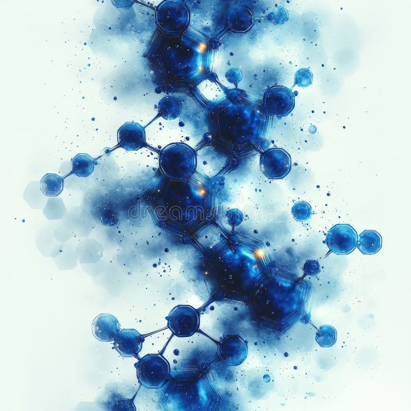 Antecedentes moleculares del hexágono azul geométrico para tecnología e innovación stock de ilustración