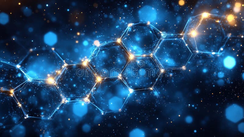 Antecedentes moleculares del hexágono azul geométrico para tecnología e innovación libre illustration